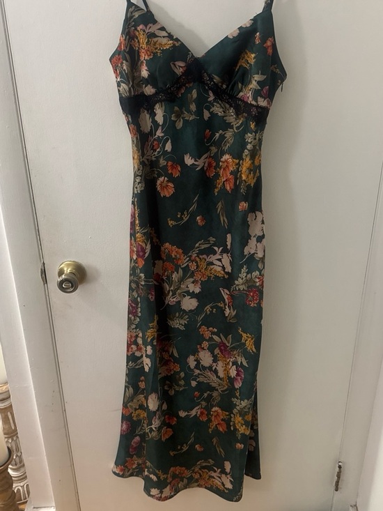 GLG Dresses & Skirts - Dark Green Floral Slip Maxi Dress with Lace Trim